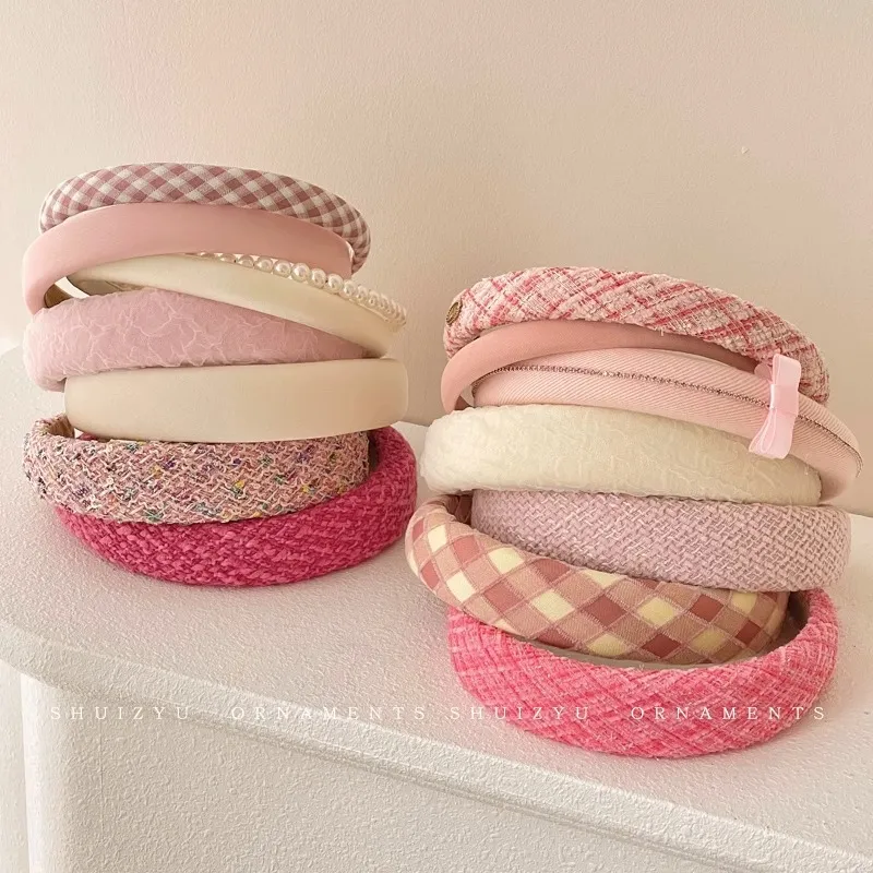 Toddler/kids/adult Sweet plaid pink versatile headband Red image 3
