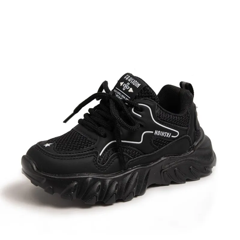 Toddler/Kids Sporty Solid Mesh Lace-up Sports Shoes Black big image 1