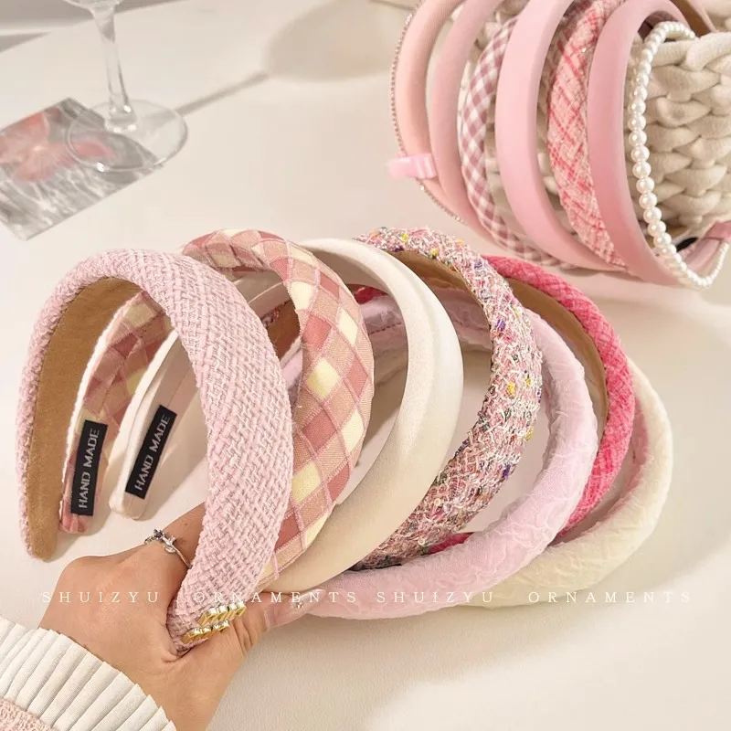 Toddler/kids/adult Sweet plaid pink versatile headband Red image 2