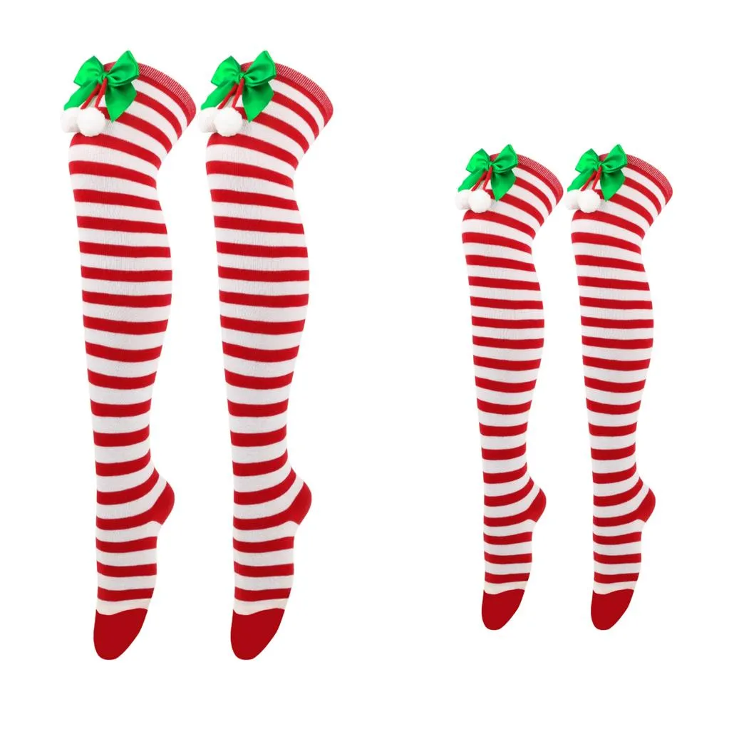 Parent-child style bow-knot fur ball Christmas stockings REDWHITE big image 1