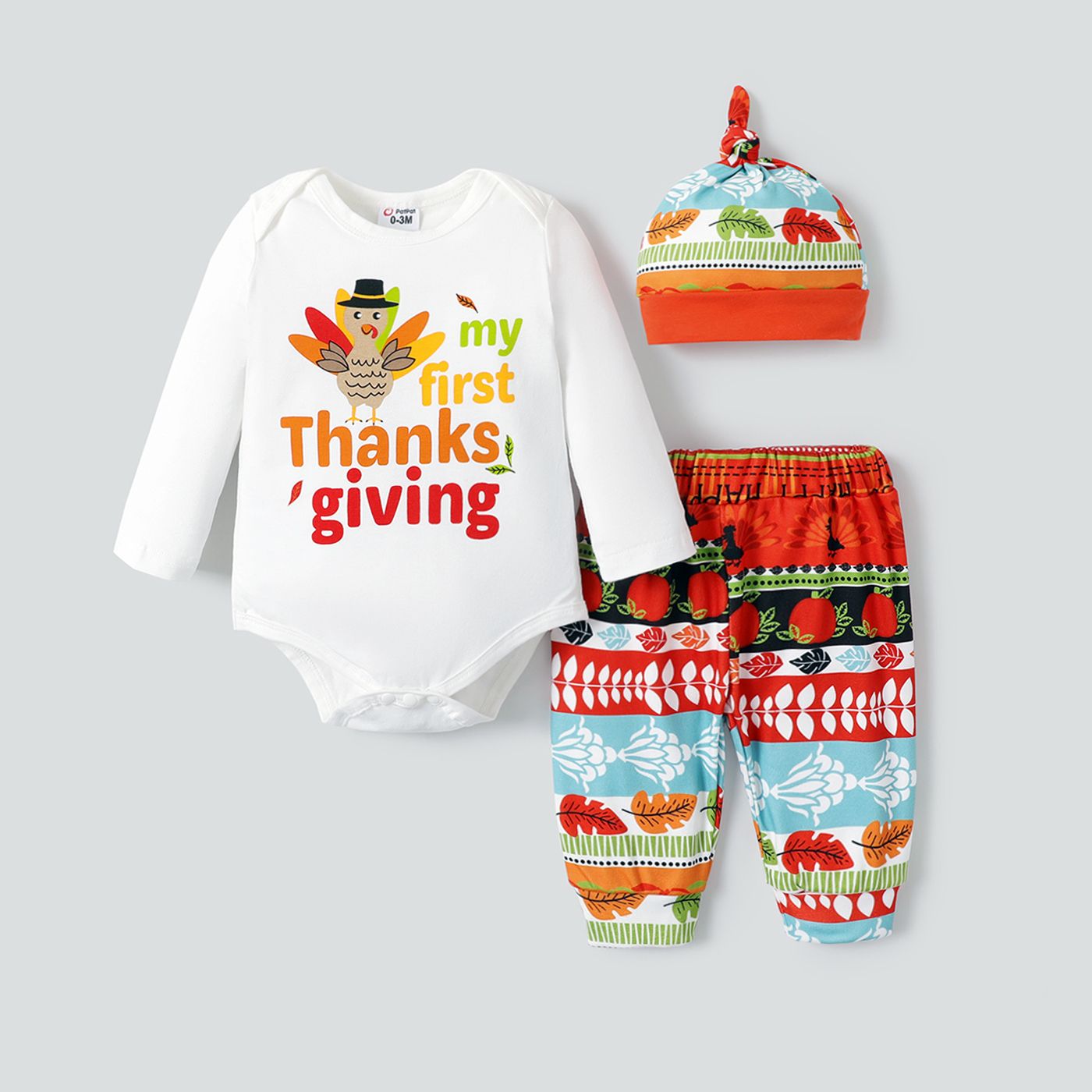 

3pcs Baby Girl/Boy Thanksgiving Day Childlike Set with Hat