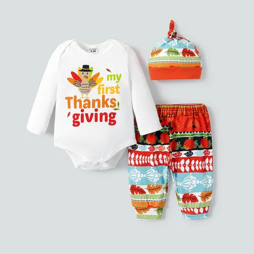 3pcs Baby Girl/Boy Thanksgiving Day Childlike Set with Hat