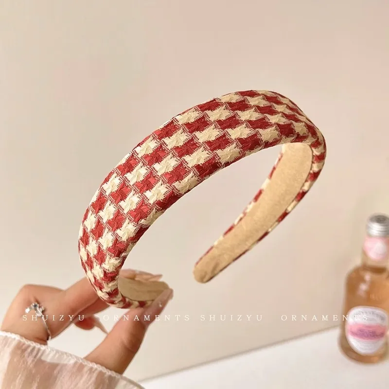 Toddler/kids/adult Sweet plaid pink versatile headband Red big image 1