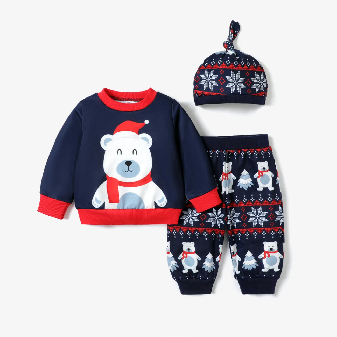 3PCS Baby Boy Christmas Childlikeex Pullover Sweater/Pant/ Hat Set Dark Blue big image 1