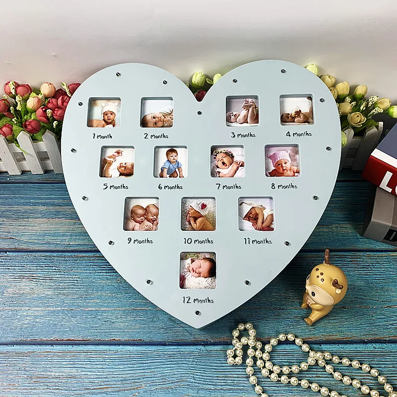 LED Heart-shaped Baby Growth Record 12-month Photo Frame  big image 1