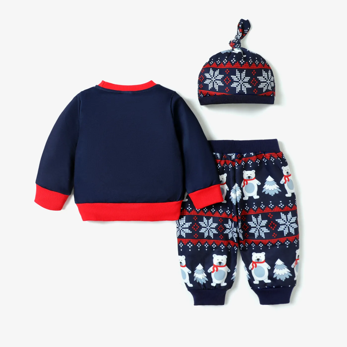  3PCS Baby Boy Christmas Childlikeex Pullover Sweater/Pant/ Hat Set Dark Blue image 3