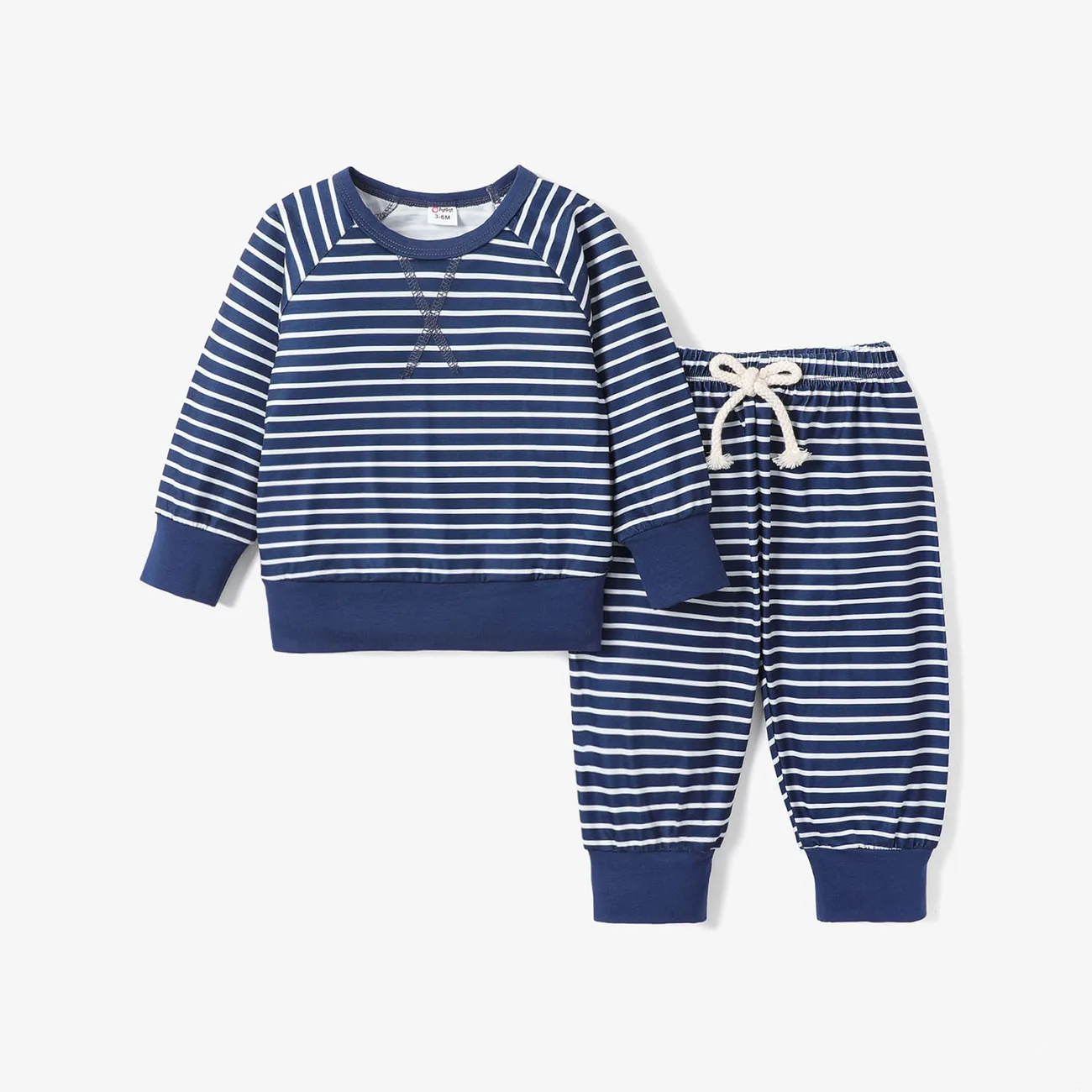 2pc Baby Girl/Boy Casual Stripe Long Sleeve Set Dark Blue big image 1