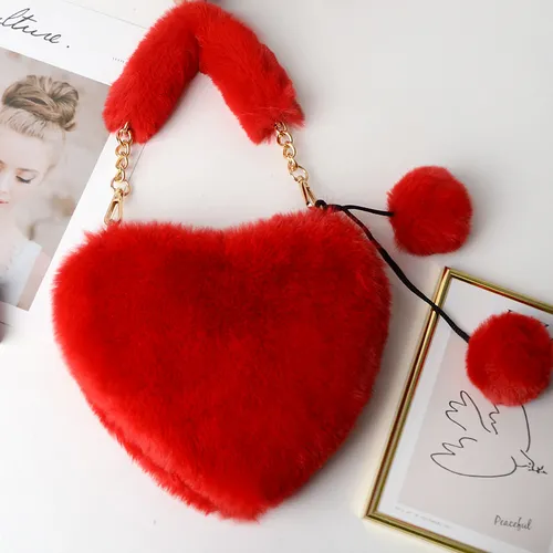 Children/adult Stylish Plush Heart Handbag