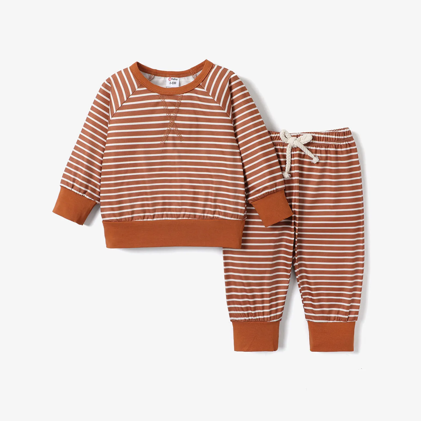2pc Baby Girl/Boy Casual Stripe Long Sleeve Set Brown