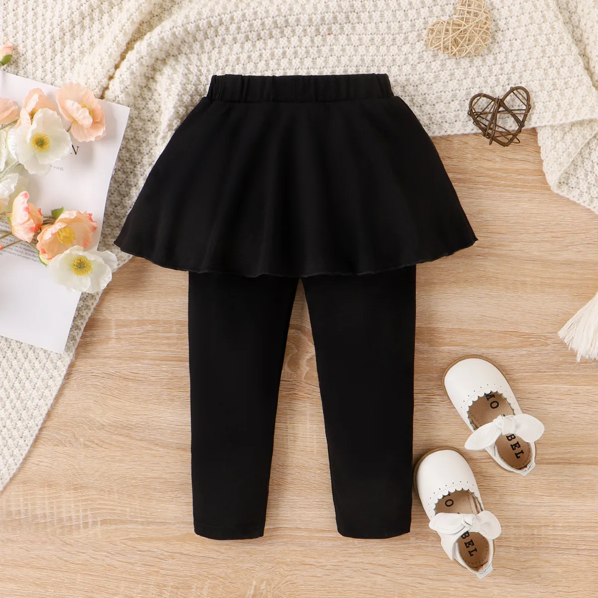 Toddler Girl Casual Solid Ruffle Leggings Pants  Black image 2