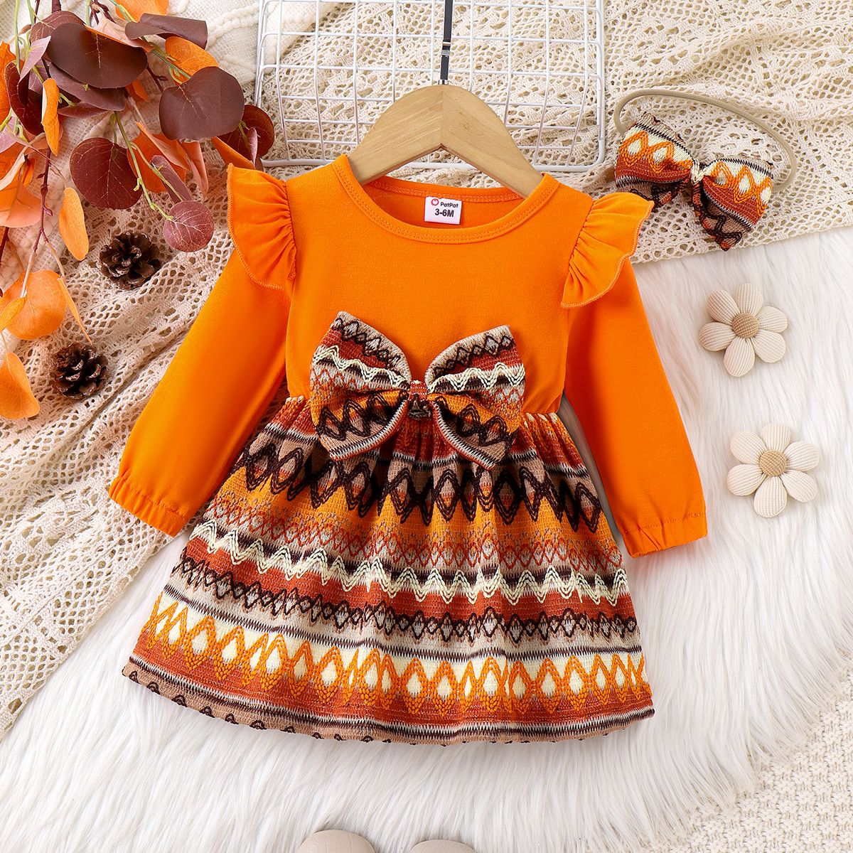 2pcs Baby Girls Sweet Ethnic Ruffled Bowknot Design Robe