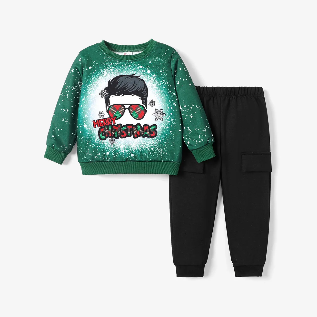 2PCS Toddler Boy Childlike Design Christmas Top/ Pant Set big image 1