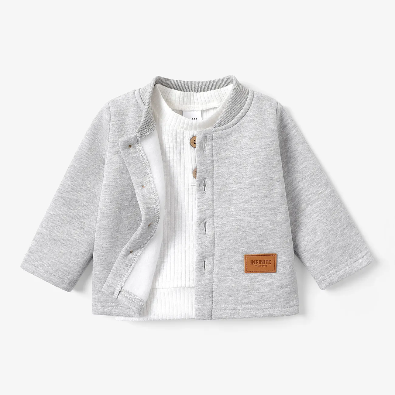 Baby Boy/Girl Solid Color Casual Long Sleeve Cardigan/Tee Grey big image 1