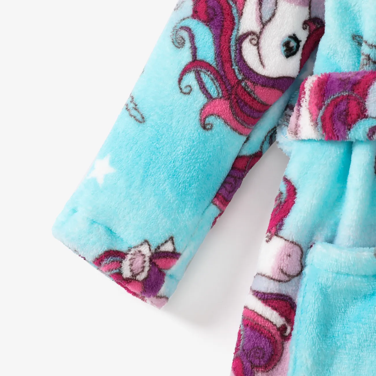 2pcs Kid Girl Childlike Unicorn Pattern Hooded Underwear & Pajama Bleu Clair big image 1
