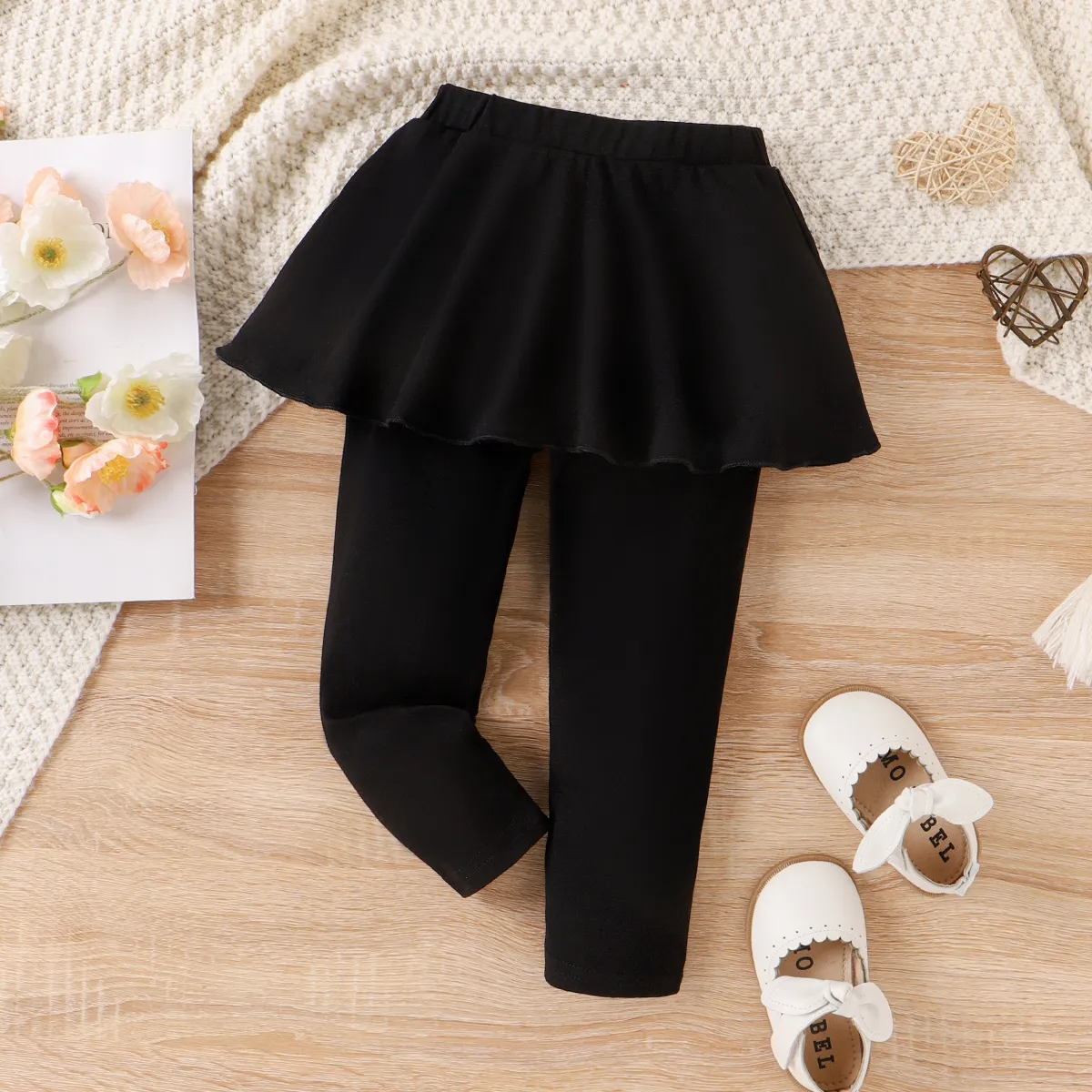 Toddler Girl Casual Solid Ruffle Leggings Pants  Black big image 1
