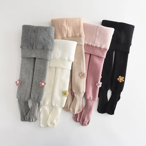Leggings engrosados de terciopelo decorados con girasol para niños