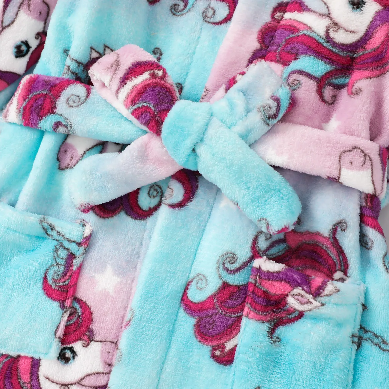 2pcs Kid Girl Childlike Unicorn Pattern Hooded Underwear & Pajama Bleu Clair big image 1