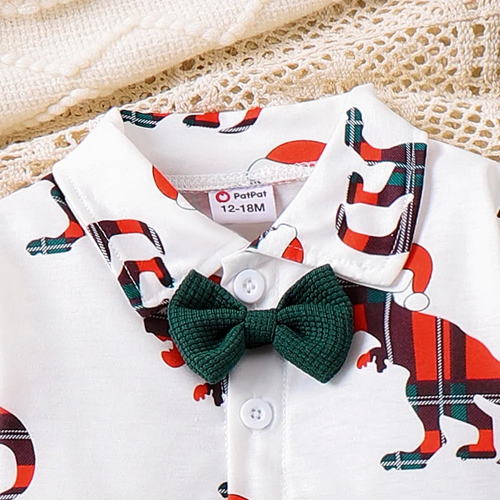 2PCS Baby Boy Christmas Childlike Animal Dinosaur Pattern Top/Overalls big image 4
