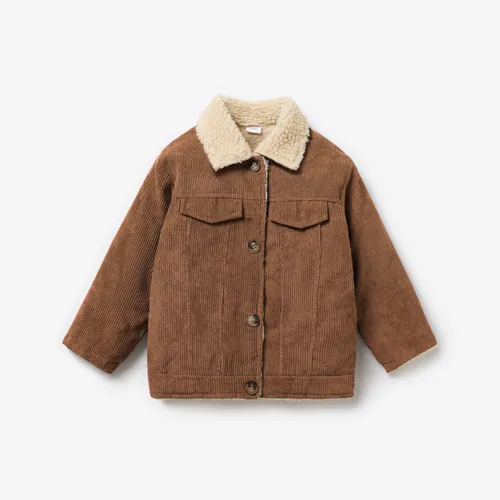 Toddler Girl/Boy Lapel Collar Button Design Fleece Lined Coat
