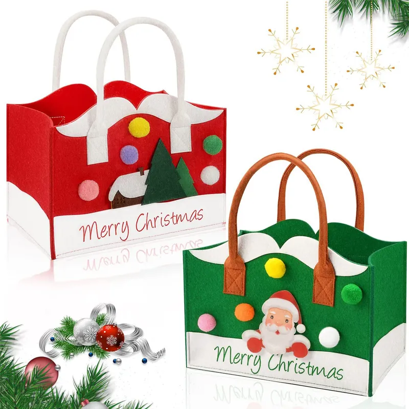 Christmas Felt Tote Bag for Party Supplies - Large Capacity Gift Bag Green big image 1