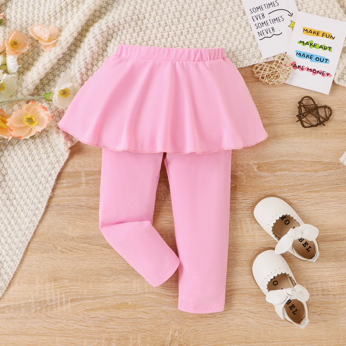 Toddler Girl Casual Solid Ruffle Leggings Pants  Pink big image 1