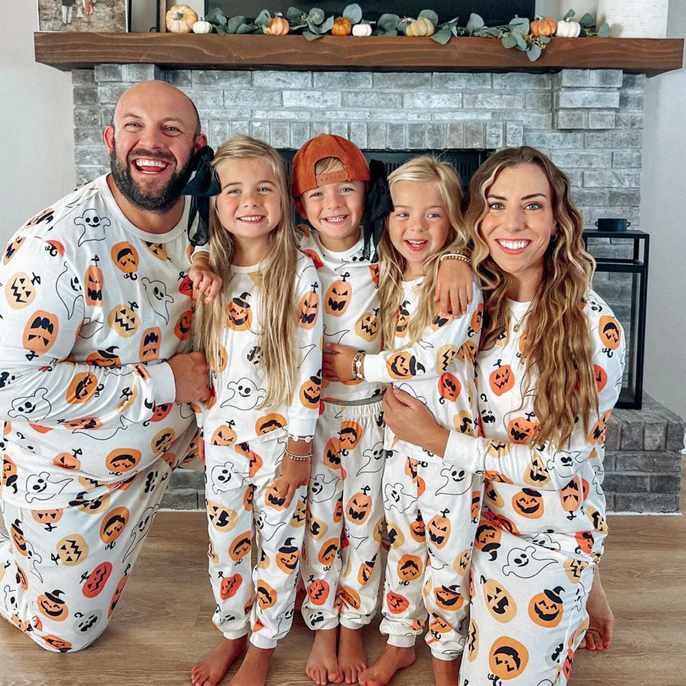 Halloween Family Matching All Over Pumpkin & Ghost Print Pajamas Sets (Flame Resistant) big image 3