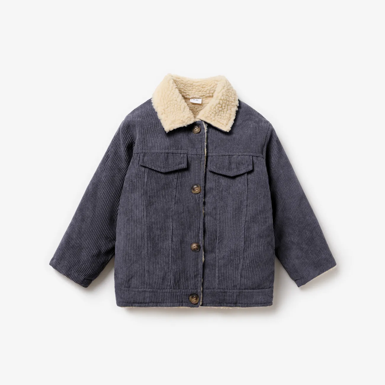Toddler Girl/Boy Lapel Collar Button Design Fleece Lined Coat Dark Grey big image 1