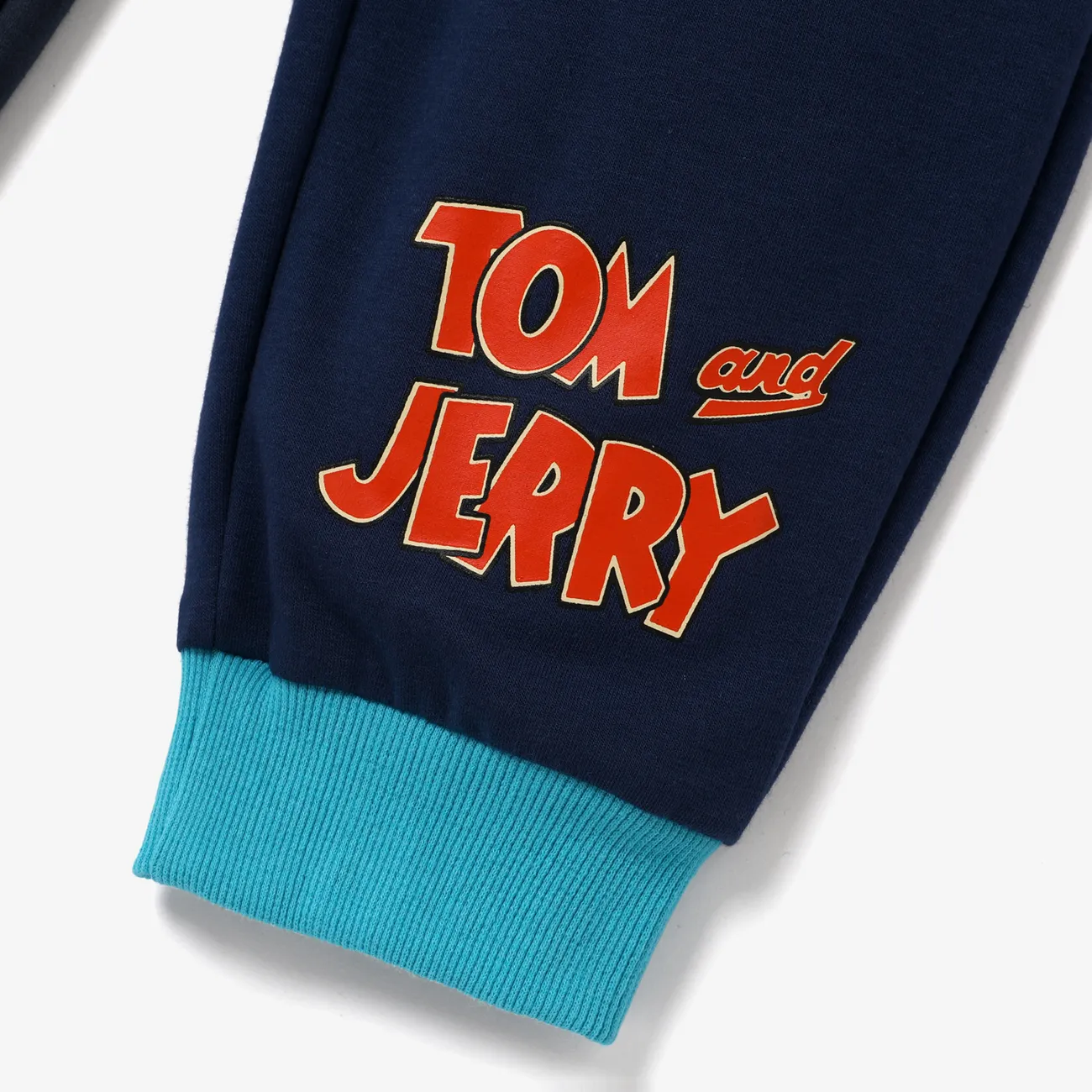 Tom and Jerry Toddler Boy Colorblock Character Print Long-sleeve Top or Black Pant Dark Blue big image 1