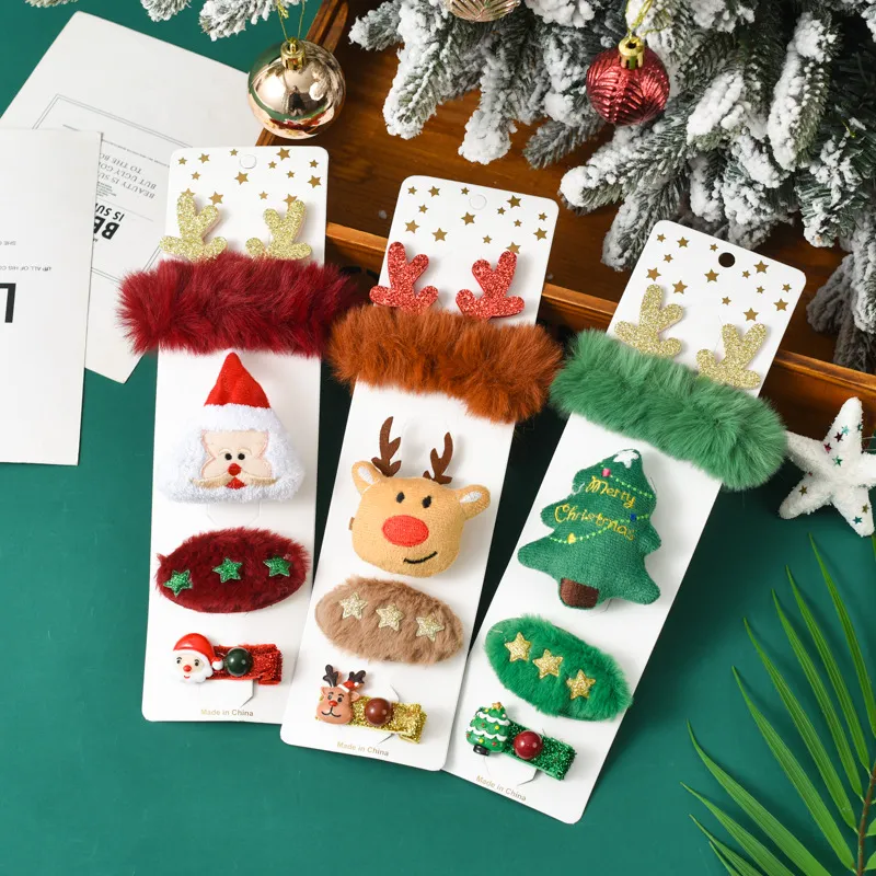 Paquete de 4 juegos de accesorios para el cabello de broche de horquilla de regalo de Navidad para niños pequeños / niños Marrón big image 1