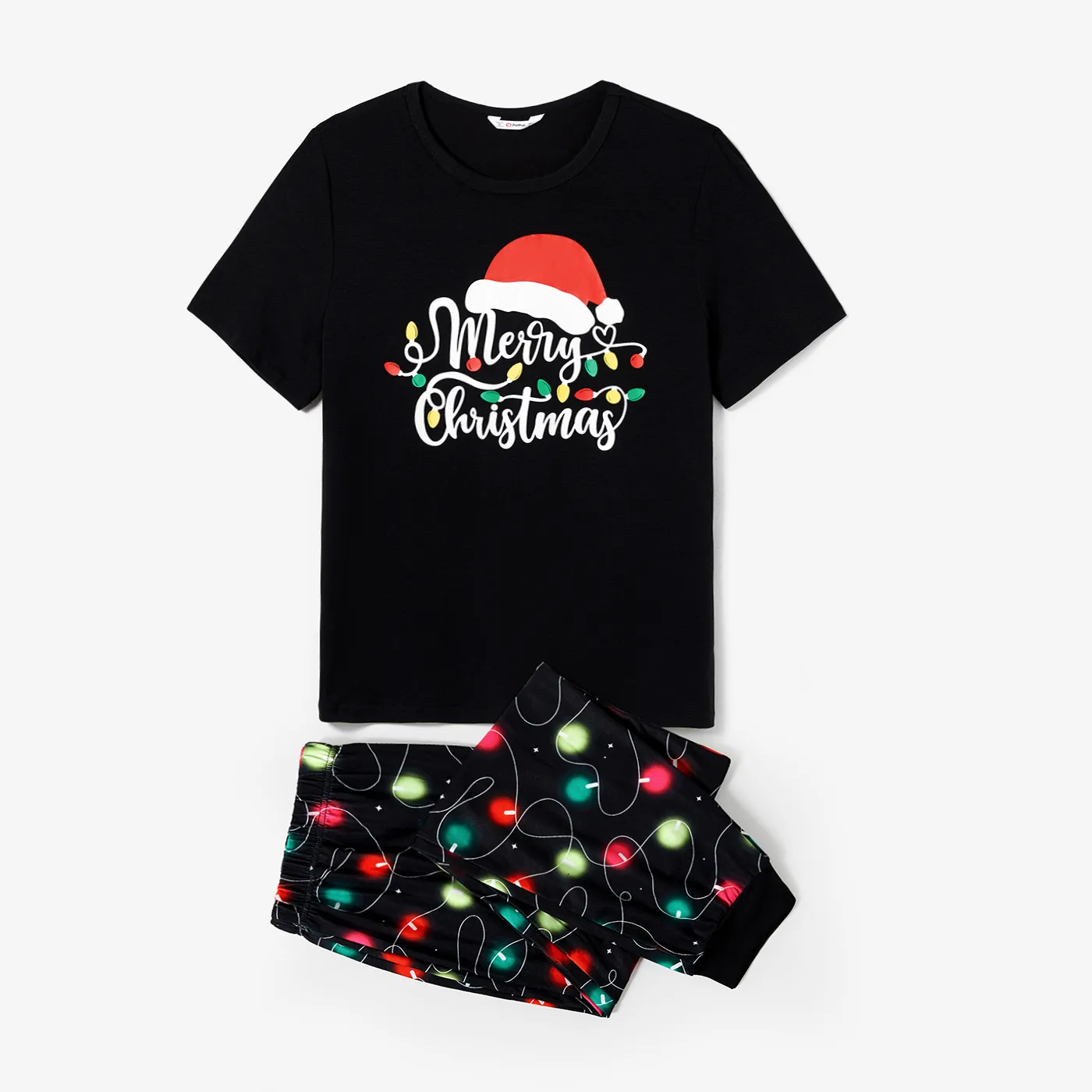 Christmas Family Matching Letter &Festive light bulb Print Short-sleeve Pajamas Sets(Flame resistant