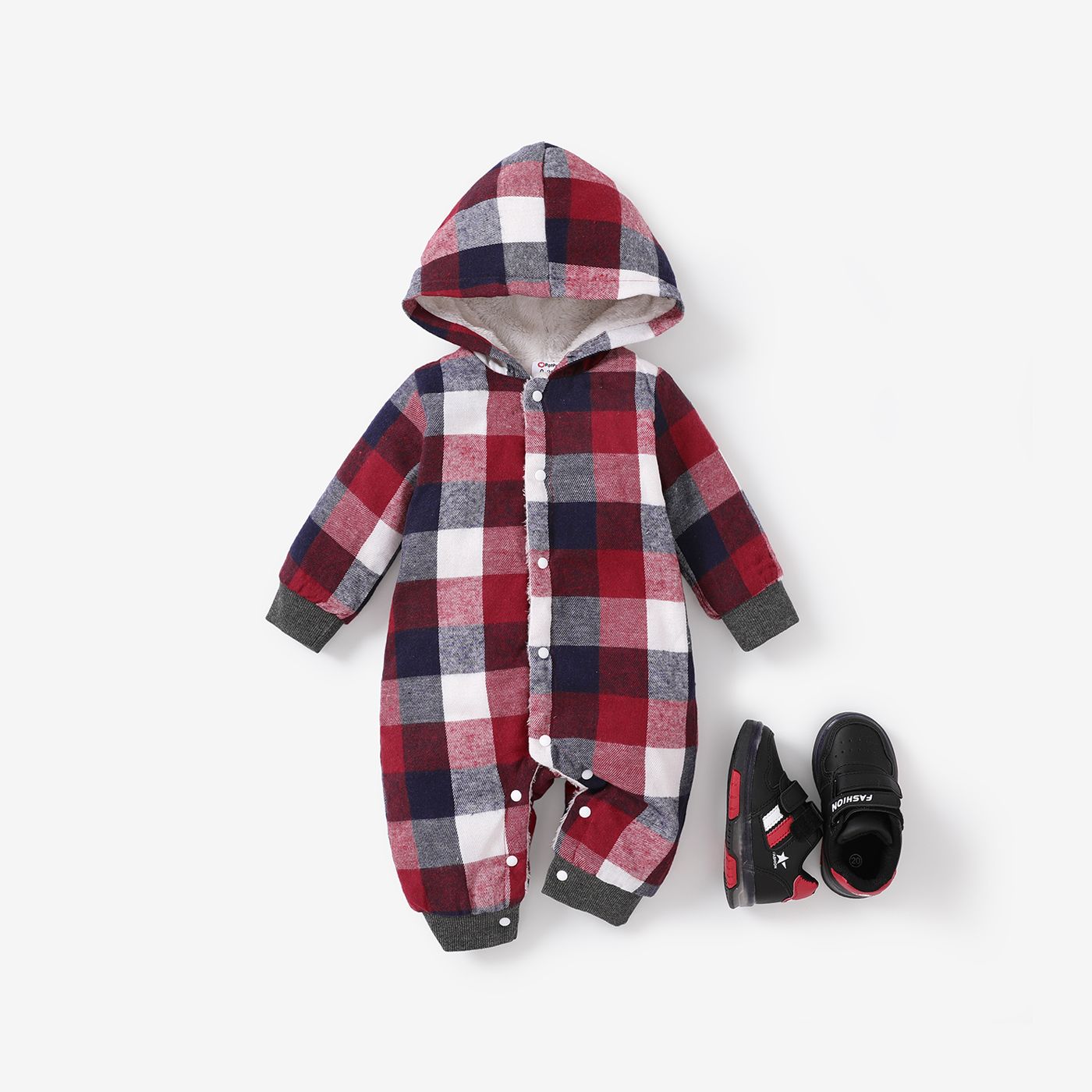Baby Boy/Girl Grid/Houndstooth Pattern Christmas Thick Hooded Jumpsuit