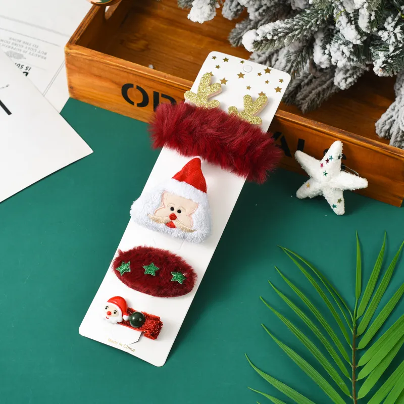 Paquete de 4 juegos de accesorios para el cabello de broche de horquilla de regalo de Navidad para niños pequeños / niños Marrón big image 1