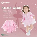 Baby Girl Naia Solid Color Lace Bowknot Ballet Wear Long Sleeve Romper  image 2