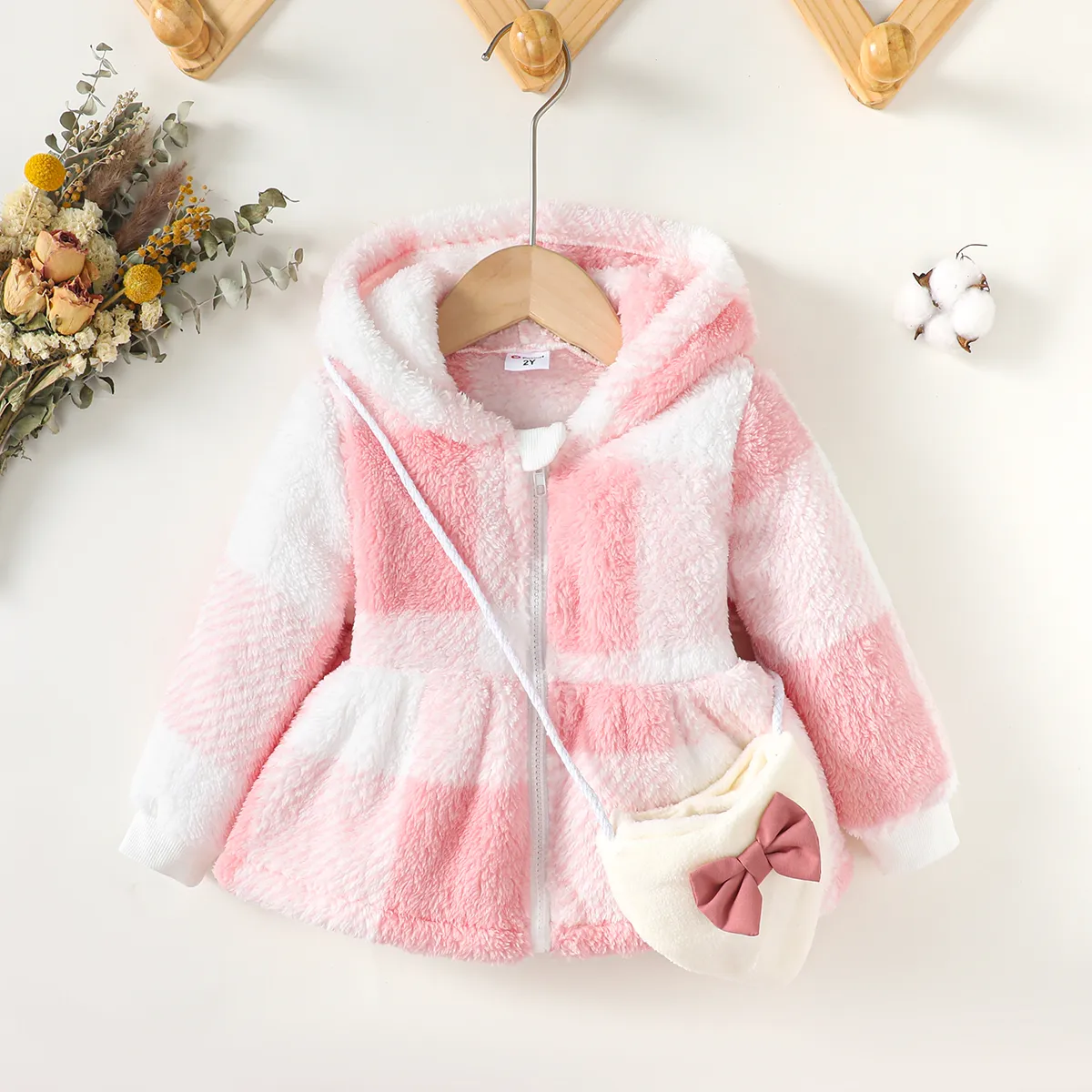   2PCS Toddler Girl Sweet Hooded Grid Top/Jacket   image 6