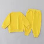 2pcs Kid Girl/Boy Solid Bear Pattern Sweatshirt Set Yellow image 2
