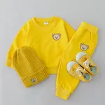 2pcs Kid Girl/Boy Solid Bear Pattern Sweatshirt Set Yellow