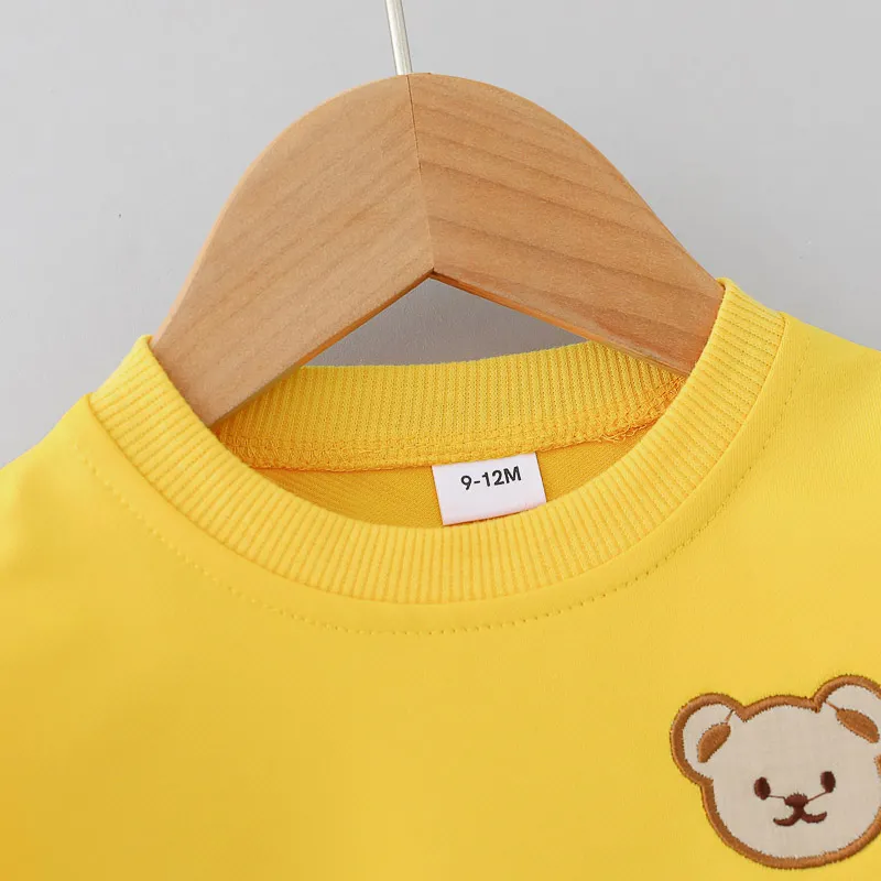 2pcs Kid Girl/Boy Solid Bear Pattern Set Yellow big image 1