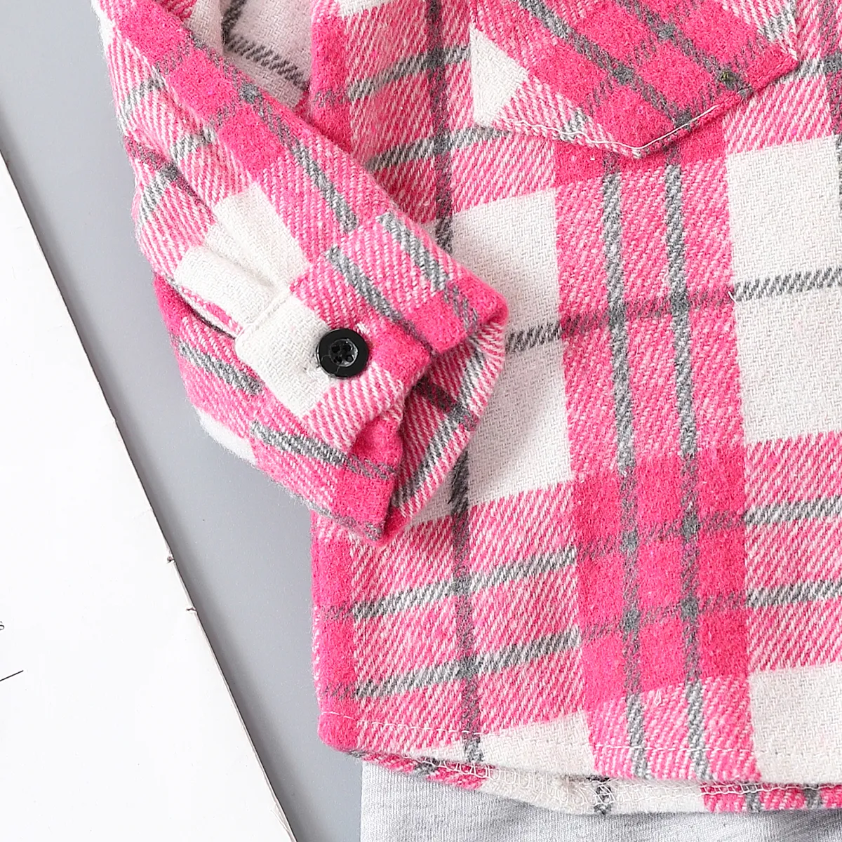 2pcs Baby/Toddler Girl/Boy  Grid Avant-garde Set with Lapel Pink image 6