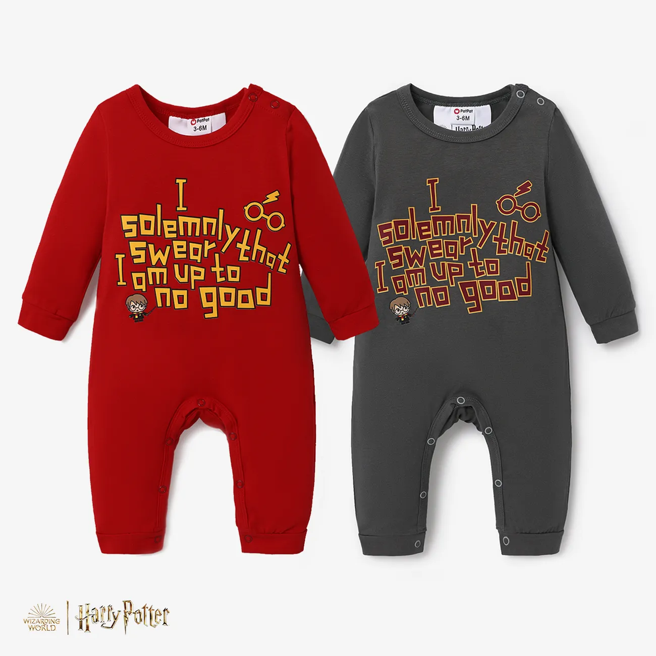Harry Potter Baby Boy Alphabet Spell Graphic Print Long Sleeve Jumpsuit  Red big image 1