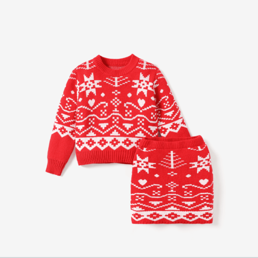 2PCS Toddler Girl Christmas Sweater And Skirt Set