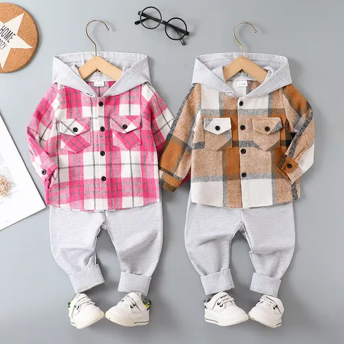 2pcs Baby/Toddler Girl/Boy  Grid Avant-garde Set with Lapel