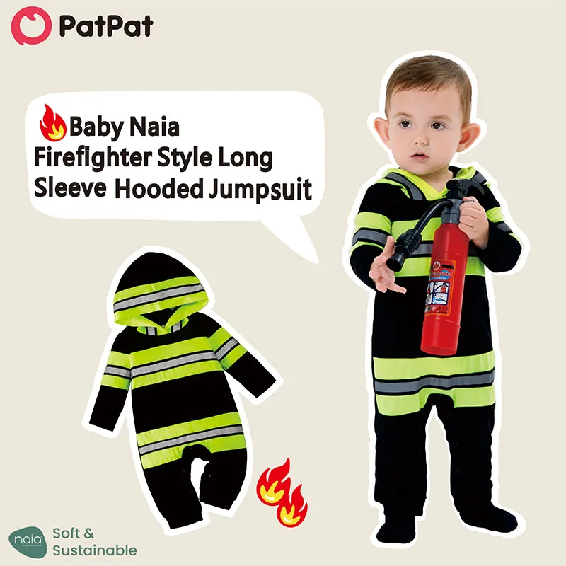 Baby Boy/Girl Naia Firefighter Style Long Sleeve Hooded Jumpsuit Color block image 2