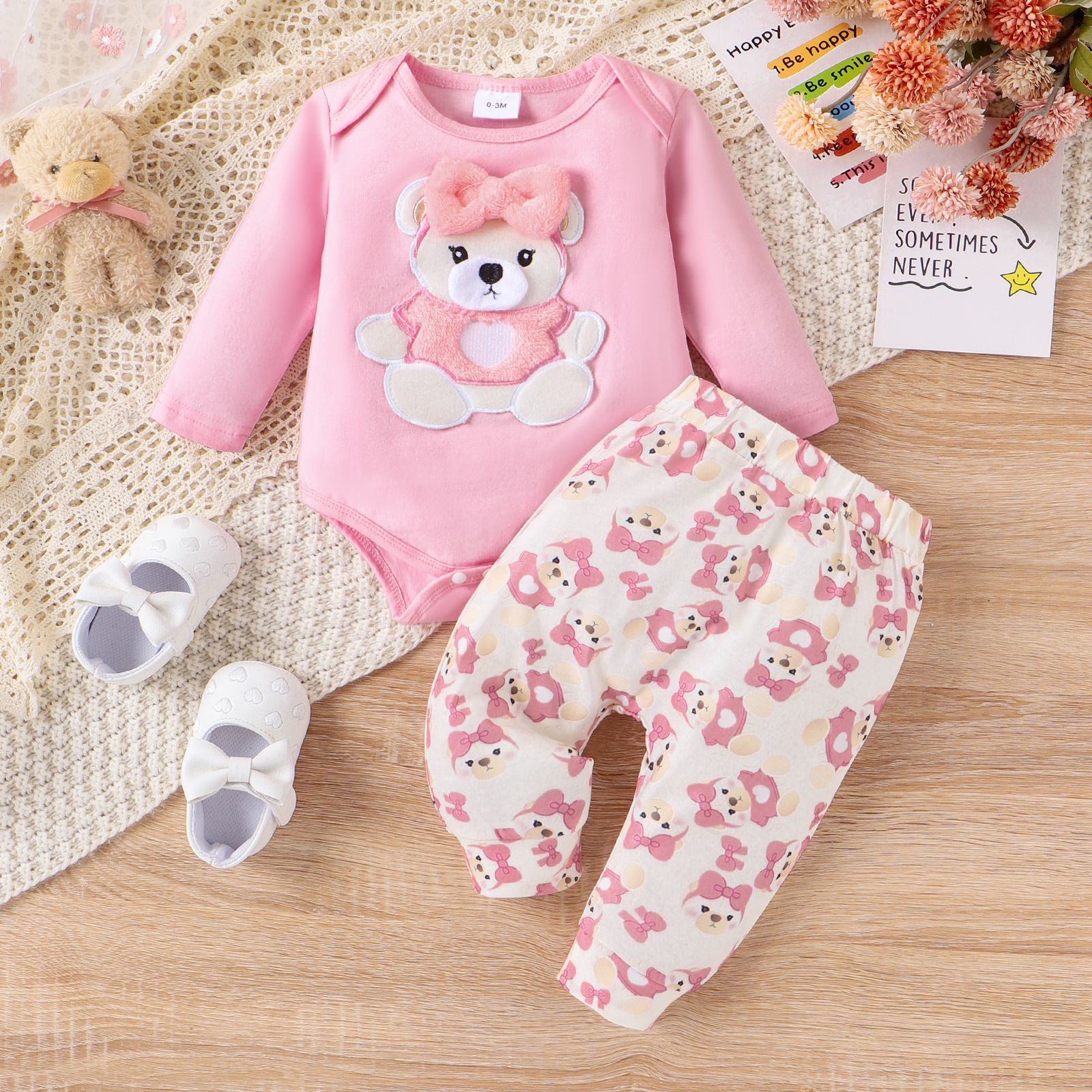 2PCS Baby Girl Sweet Animal Pattern Top/ Pant Set