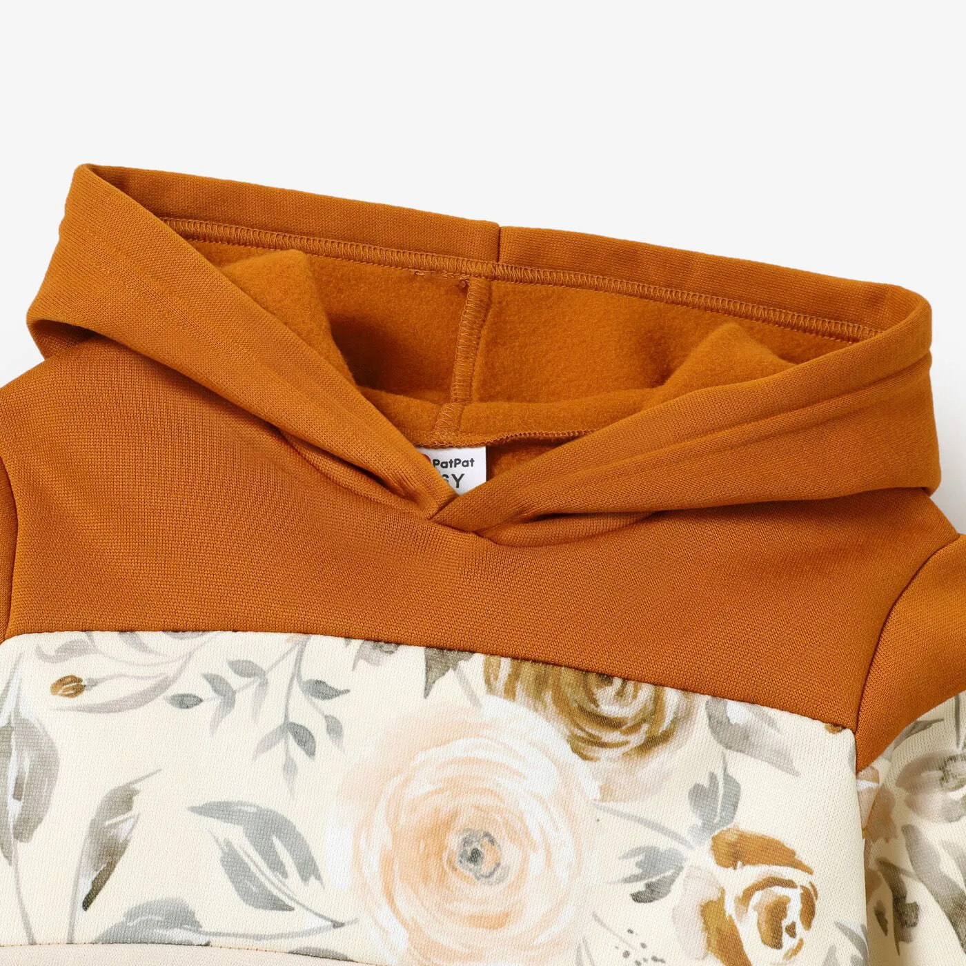 2-piece Kid Girl Floral Print Colorblock Hoodie Sweatshirt and Elasticized Pants Set Apricot image 4