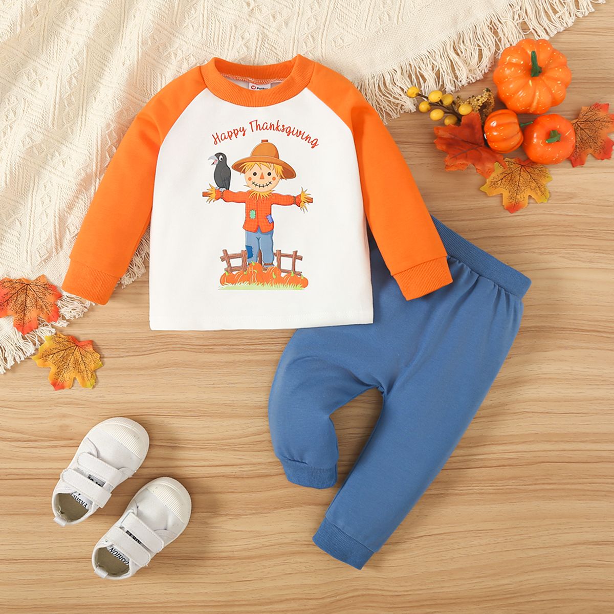 2pcs Baby Boy Thanksgiving Personnage Childlike Design Set