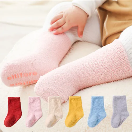 3-pack Baby Basic Coral velvet material, soft and comfortable thickened warm floor socks