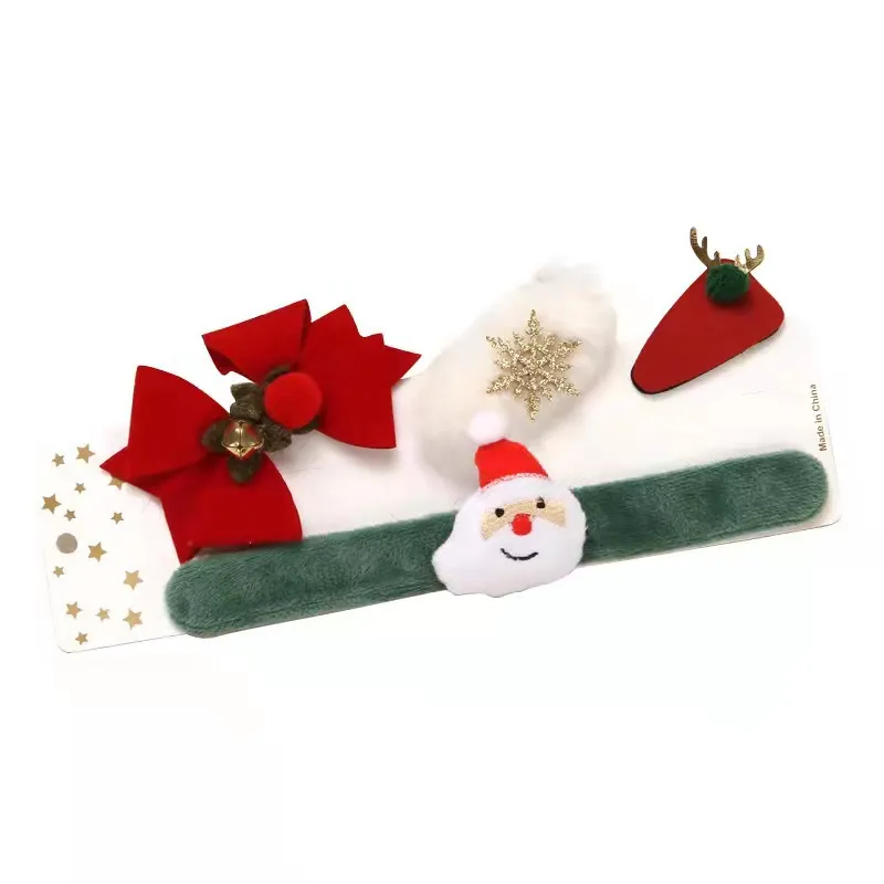 Paquete de 4 juegos de regalo de horquilla y pulsera navideña para niños pequeños / niños / adultos Color-A big image 1