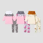 2-piece Kid Girl Floral Print Colorblock Hoodie Sweatshirt and Elasticized Pants Set  image 2