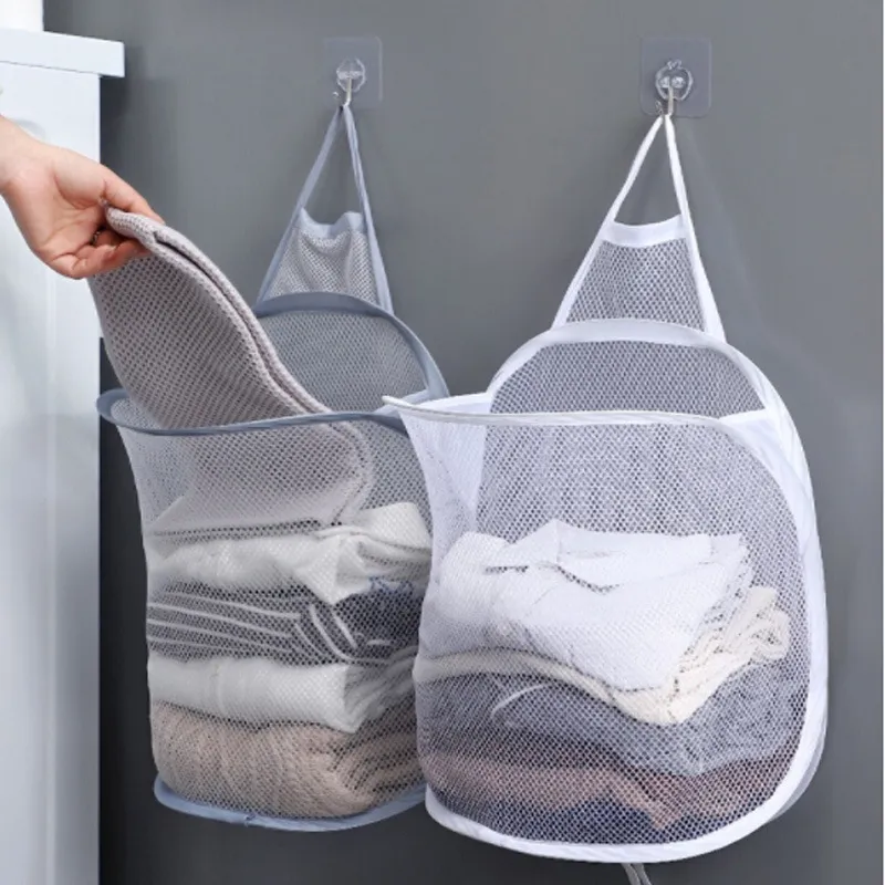Foldable Wall-mounted Laundry Hamper - Breathable Mesh Nylon Material, Easy Installation And Space-saving