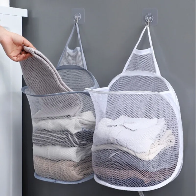 Foldable Wall-mounted Laundry Hamper - Breathable Mesh Nylon Material, Easy Installation and Space-saving